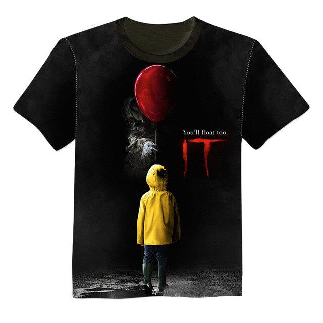 NEW 3D Printed T-Shirt Stephen King It Movie 2019 Pennywise Horror Clown Men Women