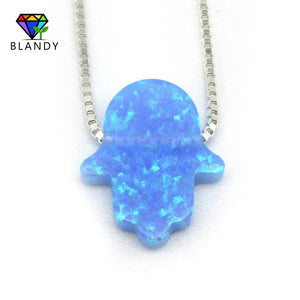 Free Shipping 4 Colors Fashion 925 Silver Chain Hand Opal Hamsa Necklace OP27 Dark Blue Fatima Hand 11x13mm Opal Silver Jewelry