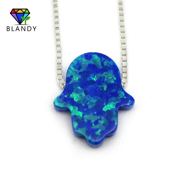 Free Shipping 4 Colors Fashion 925 Silver Chain Hand Opal Hamsa Necklace OP27 Dark Blue Fatima Hand 11x13mm Opal Silver Jewelry