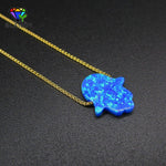 Free Shipping 4 Colors Fashion 925 Silver Chain Hand Opal Hamsa Necklace OP27 Dark Blue Fatima Hand 11x13mm Opal Silver Jewelry