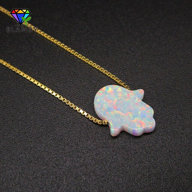 Free Shipping 4 Colors Fashion 925 Silver Chain Hand Opal Hamsa Necklace OP27 Dark Blue Fatima Hand 11x13mm Opal Silver Jewelry