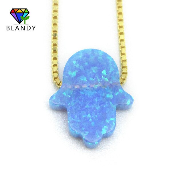 Free Shipping 4 Colors Fashion 925 Silver Chain Hand Opal Hamsa Necklace OP27 Dark Blue Fatima Hand 11x13mm Opal Silver Jewelry