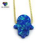 Free Shipping 4 Colors Fashion 925 Silver Chain Hand Opal Hamsa Necklace OP27 Dark Blue Fatima Hand 11x13mm Opal Silver Jewelry