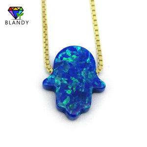 Free Shipping 4 Colors Fashion 925 Silver Chain Hand Opal Hamsa Necklace OP27 Dark Blue Fatima Hand 11x13mm Opal Silver Jewelry