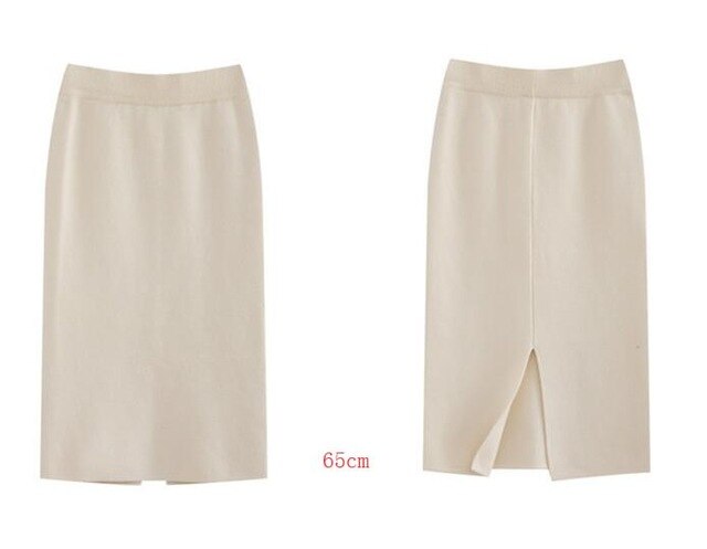 Winter Thickening Wool Blend Split Mid Knitted Skirt Cashmere Warm Hip Slim Mid-calf Knit Skirts 2 Length 4 Colors
