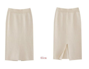 Winter Thickening Wool Blend Split Mid Knitted Skirt Cashmere Warm Hip Slim Mid-calf Knit Skirts 2 Length 4 Colors