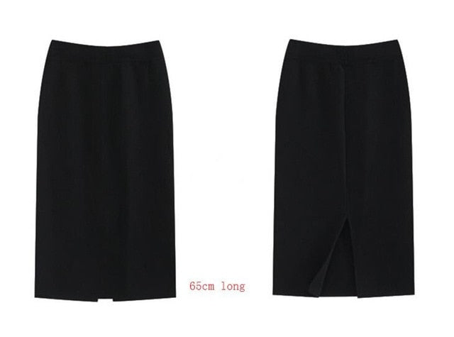 Winter Thickening Wool Blend Split Mid Knitted Skirt Cashmere Warm Hip Slim Mid-calf Knit Skirts 2 Length 4 Colors
