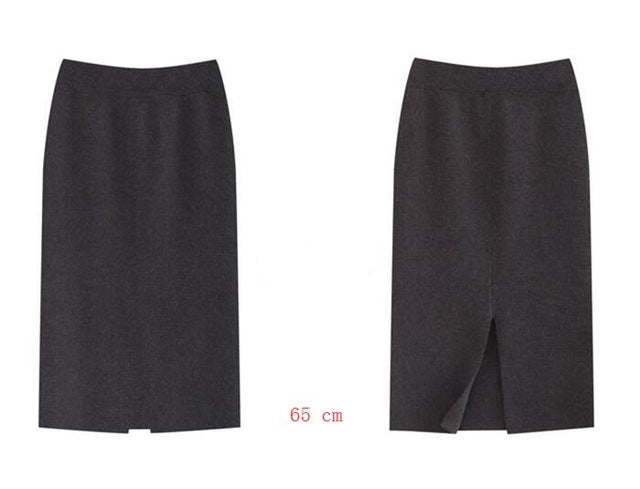 Winter Thickening Wool Blend Split Mid Knitted Skirt Cashmere Warm Hip Slim Mid-calf Knit Skirts 2 Length 4 Colors