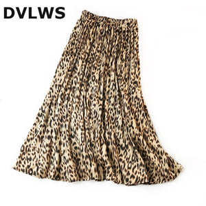 DVLWS Leopard Print Skirts Autumn Stain Pleated Skirts Women za 2019 Saia Jupe Longue 3 Colors Avaliable Army Green Pink Khaki