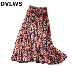 DVLWS Leopard Print Skirts Autumn Stain Pleated Skirts Women za 2019 Saia Jupe Longue 3 Colors Avaliable Army Green Pink Khaki