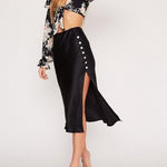 White Black Satin Silk Button Slit High Waist Midi Skirts Women Elegant Vintage Sexy Skirt Bottoms Summer