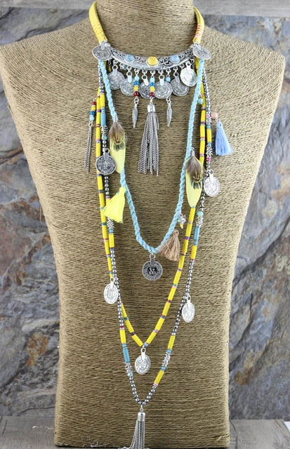 Gypsy Statement Vintage Long Necklace Ethnic jewelry boho necklace tribal collar Tibet Jewelry