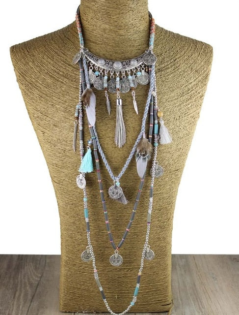 Gypsy Statement Vintage Long Necklace Ethnic jewelry boho necklace tribal collar Tibet Jewelry