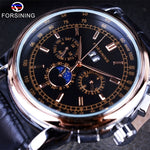 Forsining Moon Phase Shanghai Movement Rose Gold Case Brown Genuine Leather Strap Mens Watches Top Brand Luxury Auotmatic Watch