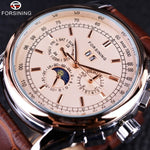 Forsining Moon Phase Shanghai Movement Rose Gold Case Brown Genuine Leather Strap Mens Watches Top Brand Luxury Auotmatic Watch