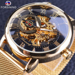 Forsining Transparent Case 2017 Fashion 3D Logo Engraving Golden Stainless Steel Men Mechanical Watch Top Brand Luxury Skeleton