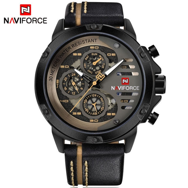 NAVIFORCE Mens Watches Top Brand Luxury Waterproof 24 hour Date Quartz Watch Man Leather Sport Wrist Watch Men Waterproof Clock