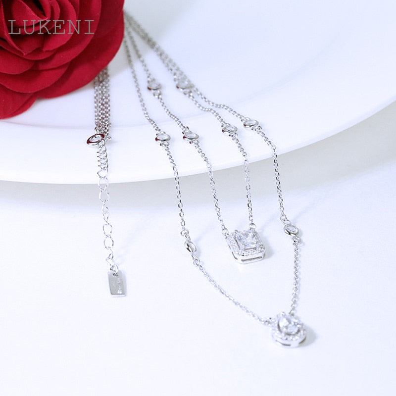 LUKENI New Design Personality Fashion S925 Sterling Silver Inlay Zircon Geometric Necklaces For Women Jewelry Accessories