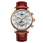 KINYUED Skeleton Automatic Watch Men Sun Moon Phase Waterproof Mens Tourbillon Mechanical Watches Top Brand Luxury Wristwatches