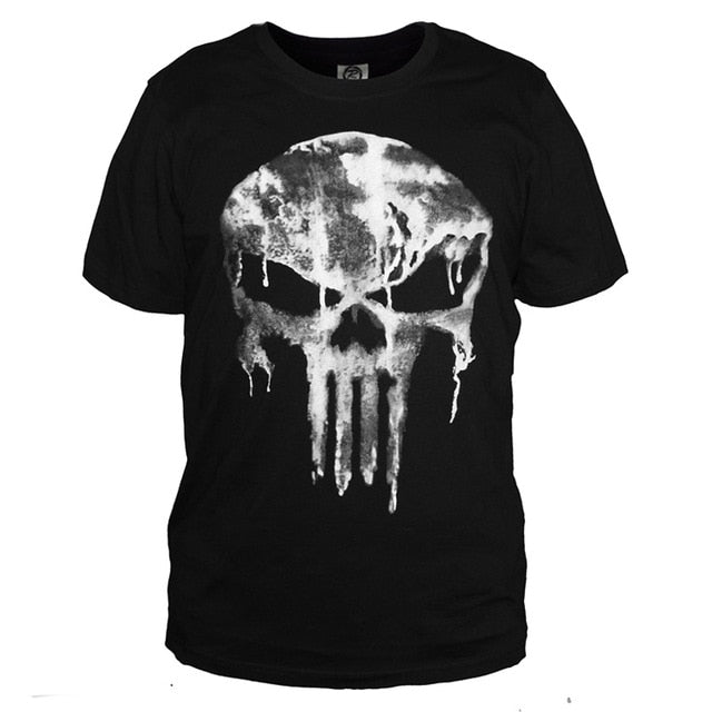 T-shirt Men Punisher Black Summer Short Sleeve T Shirts Tops Printing Casual Cotton Tees