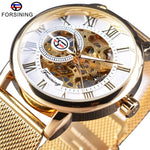 Forsining Transparent Case 2017 Fashion 3D Logo Engraving Golden Stainless Steel Men Mechanical Watch Top Brand Luxury Skeleton