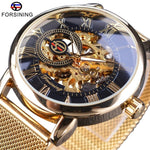 Forsining Transparent Case 2017 Fashion 3D Logo Engraving Golden Stainless Steel Men Mechanical Watch Top Brand Luxury Skeleton