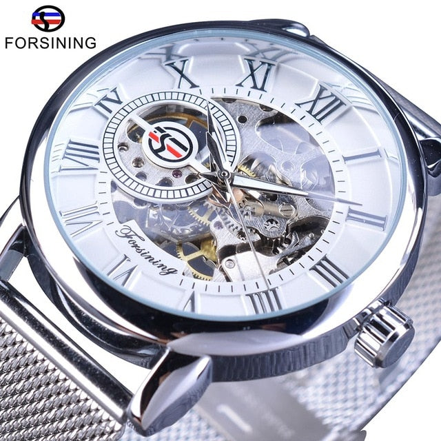 Forsining Transparent Case 2017 Fashion 3D Logo Engraving Golden Stainless Steel Men Mechanical Watch Top Brand Luxury Skeleton