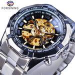 Forsining 2017 Silver Stainless Steel Waterproof Mens Skeleton Watches Top Brand Luxury Transparent Mechanical Male Wrist Watch