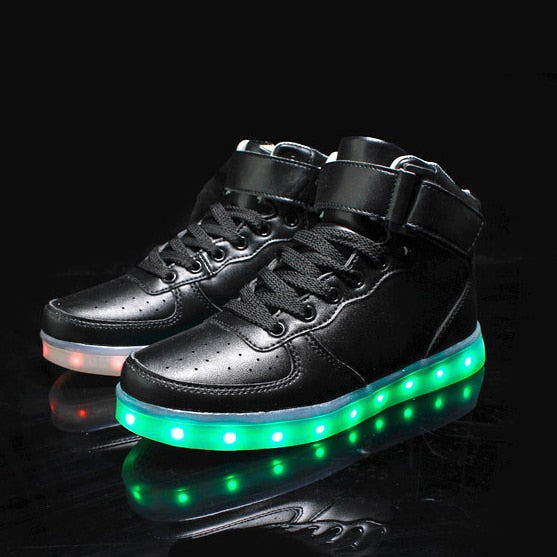 MIUBU Hot Sale Golden Silver Big Size 46 Led Shoes Men Glowing Cool Light Flat Shoes High-top Light Up Boots For Adults