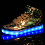 MIUBU Hot Sale Golden Silver Big Size 46 Led Shoes Men Glowing Cool Light Flat Shoes High-top Light Up Boots For Adults