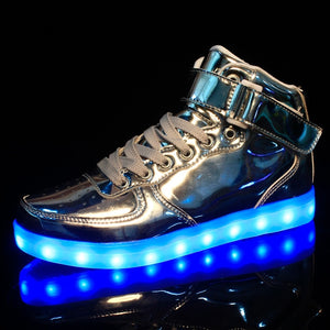 MIUBU Hot Sale Golden Silver Big Size 46 Led Shoes Men Glowing Cool Light Flat Shoes High-top Light Up Boots For Adults