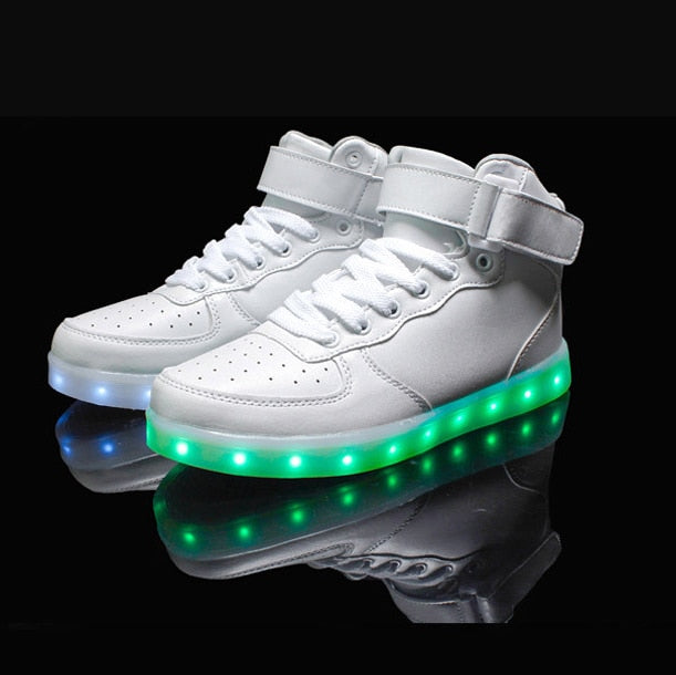 MIUBU Hot Sale Golden Silver Big Size 46 Led Shoes Men Glowing Cool Light Flat Shoes High-top Light Up Boots For Adults