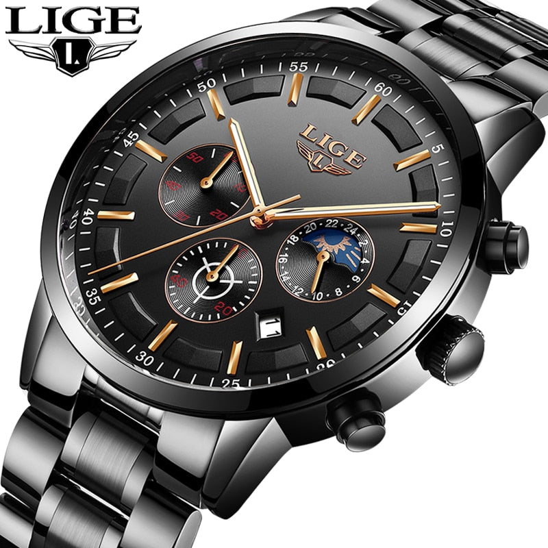 Relogio Masculino LIGE Men's Watches Top Brand Luxury Fashion Business Quartz Watch Men Sport Full Steel Waterproof Wristwatch