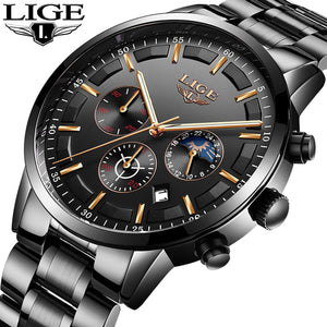 Relogio Masculino LIGE Men's Watches Top Brand Luxury Fashion Business Quartz Watch Men Sport Full Steel Waterproof Wristwatch