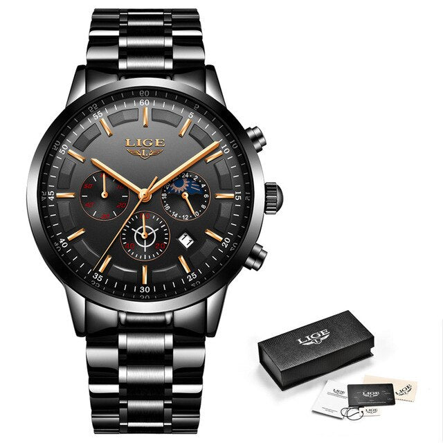 Relogio Masculino LIGE Men's Watches Top Brand Luxury Fashion Business Quartz Watch Men Sport Full Steel Waterproof Wristwatch