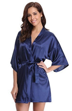 RB032 2018 New Silk Kimono Robe Bathrobe Women Silk Bridesmaid Robes Sexy Navy Blue Robes Satin Robe Ladies Dressing Gowns