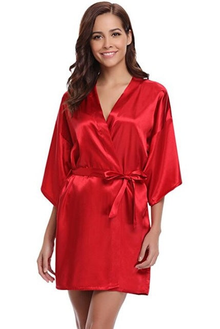 RB032 2018 New Silk Kimono Robe Bathrobe Women Silk Bridesmaid Robes Sexy Navy Blue Robes Satin Robe Ladies Dressing Gowns