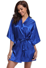 RB032 2018 New Silk Kimono Robe Bathrobe Women Silk Bridesmaid Robes Sexy Navy Blue Robes Satin Robe Ladies Dressing Gowns