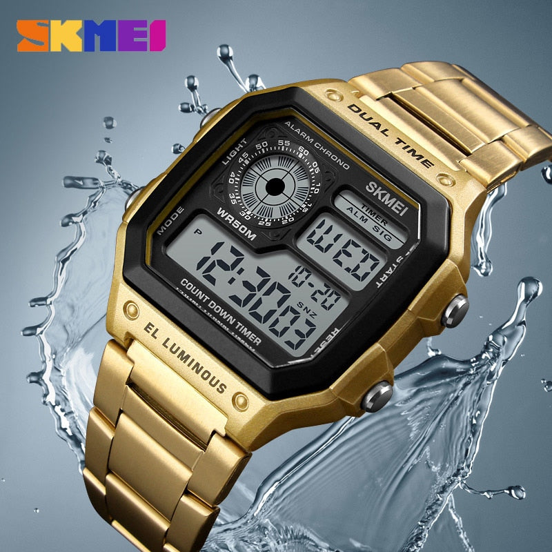 SKMEI Business Men Watches Waterproof Casual Watch Stainless Steel Digital Wristwatch Clock Relogio Masculino Erkek Kol Saati