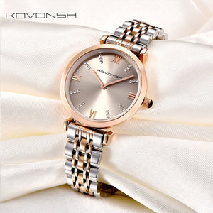 KOVONSH Luxury Fashion Women Watches Lady Watch Stainless Steel Dress Women Watch Quartz Wrist Watches Gift Present Dropshipping