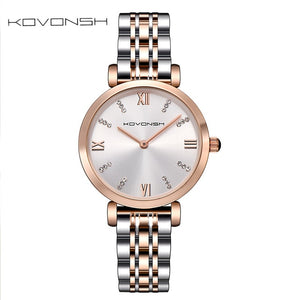 KOVONSH Luxury Fashion Women Watches Lady Watch Stainless Steel Dress Women Watch Quartz Wrist Watches Gift Present Dropshipping