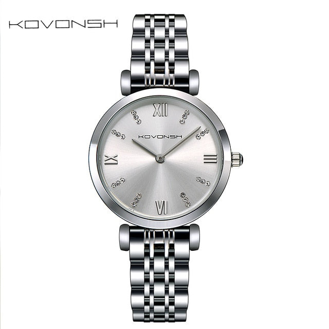 KOVONSH Luxury Fashion Women Watches Lady Watch Stainless Steel Dress Women Watch Quartz Wrist Watches Gift Present Dropshipping