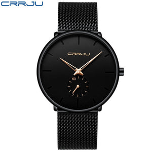 Crrju Fashion Mens Watches Top Brand Luxury Quartz Watch Men Casual Slim Mesh Steel Waterproof Sport Watch Relogio Masculino