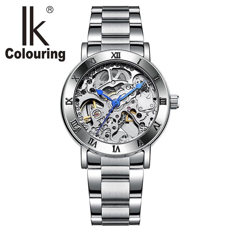 IK 40005 Watch Women Roman Wristwatch Skeleton Auto Mechanical Stainless steel band clock girls regarder