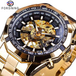 Forsining 2017 Silver Stainless Steel Waterproof Mens Skeleton Watches Top Brand Luxury Transparent Mechanical Male Wrist Watch