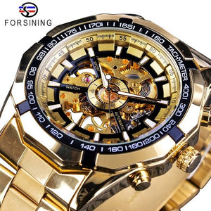 Forsining 2017 Silver Stainless Steel Waterproof Mens Skeleton Watches Top Brand Luxury Transparent Mechanical Male Wrist Watch