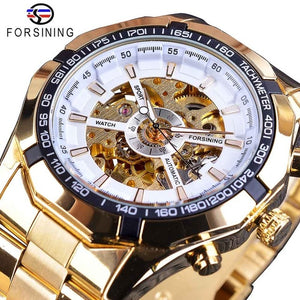 Forsining 2017 Silver Stainless Steel Waterproof Mens Skeleton Watches Top Brand Luxury Transparent Mechanical Male Wrist Watch