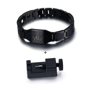 Vinterly Black Magnetic Bracelet Men Stainless Steel Hand Chain Masonic Punk ID Bracelets Carbon Fiber Magnet Health Bracelets