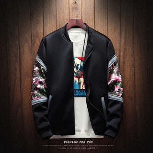 Floral Bomber Jacket Men Patchwork Flowers Long Sleeve Zipper Jackets Coat Men's Pilot Jacket Plus Size M-5XL