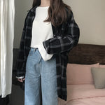 Women New Shirts Casual Plaid All-match Loose Long Sleeve Students Daily BF Ulzzang Single Breasted Womens Korean Style Harajuku